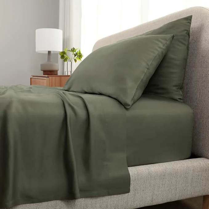 Dependable Cariloha Aloha Soft 4-Piece Sheet Set Coastal Pine Split King Made from Viscose derived from Bamboo Introductory Sheet Line Sophisticated
