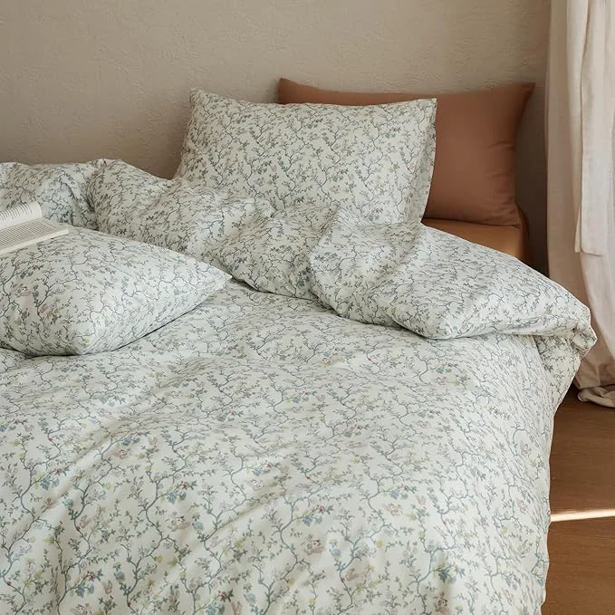 Genuine Floral Comforter King Size Set Down Boho Bedding Set 100 Cotton All Season Puffy Girl Bedding Comforter Sets Coquette Lightweight Fluffy Cozy Bed Comforter with 2 Pillowcases Contemporary