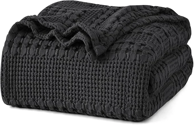 Sophisticated PHF Cotton Waffle Weave Blanket Queen Size for Bed Soft Lightweight amp Breathable for Spring and Summer All-Season Comfort Luxury Aesthetic Blanket for Home Decor 90 quot x90 quot Black Smart