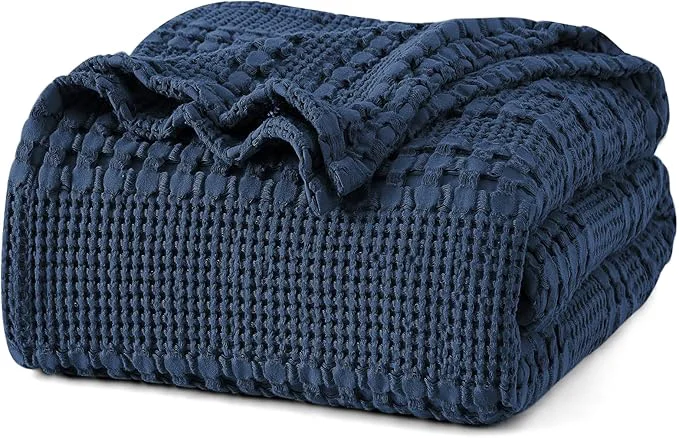 Detailed PHF Cotton Waffle Weave Blanket Twin Size for Bed Soft Lightweight amp Breathable for Spring and Summer All-Season Comfort Luxury Aesthetic Blanket for Home Decor 66 quot x90 quot Blue Sapphire Solid
