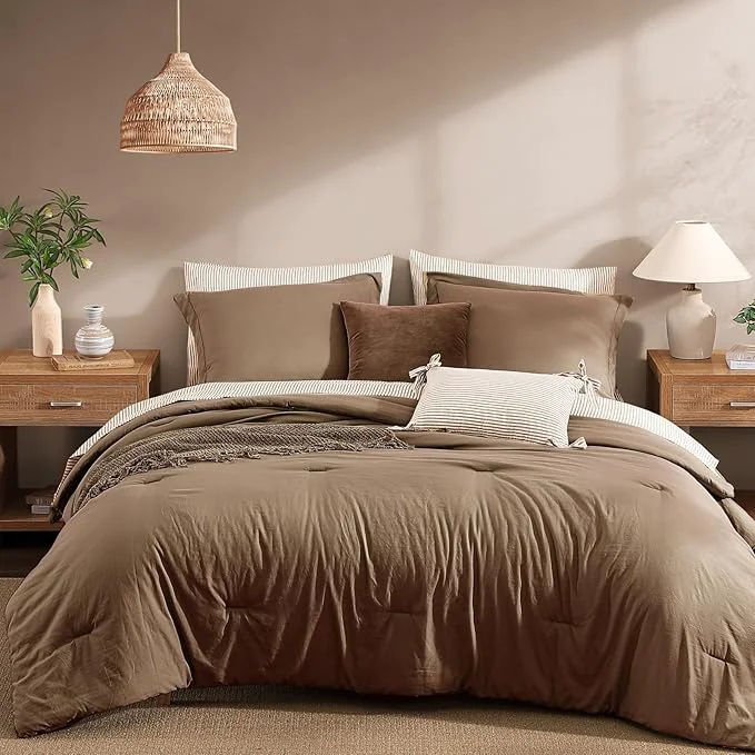 Healthy Monbix Full Size Comforter Set – 7 Pieces Brown Prewashed Bed in a Bag Full Bedding Sets with Comforters All Seasons Ultra Soft Comforter Bed Set with Sheets Pillowcases amp Shams Unique