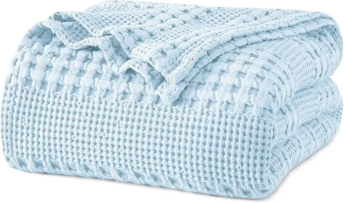 Premium Material PHF Cotton Waffle Weave Blanket Twin Size for Bed Soft Lightweight amp Breathable for Spring and Summer All-Season Comfort Luxury Aesthetic Blanket for Home Decor 66 quot x90 quot Baby Blue Classic