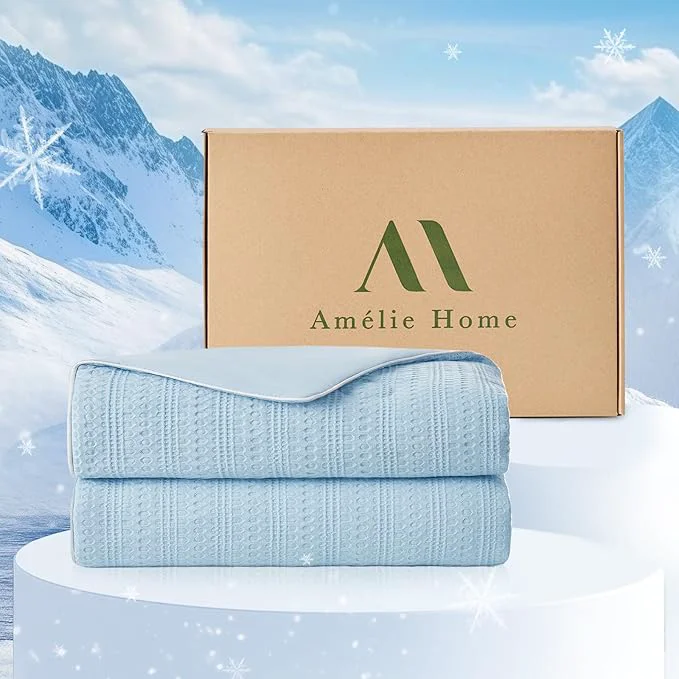 Fast Amélie Home Waffle Cooling Comforter Twin Size Q-Max 0.45 Reversible Lightweight Cooling Blanket for Hot Sleepers Breathable Bedding for Night Sweats 68 quot x90 quot Sky Blue Enhanced