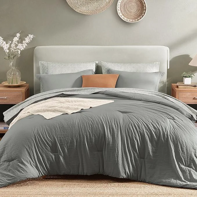 Efficient Monbix King Size Comforter Set – 7 Pieces Granite Grey Prewashed Bed in a Bag King Bedding Sets with Comforters All Seasons Ultra Soft Comforter Bed Set with Sheets Pillowcases amp Shams High-Quality