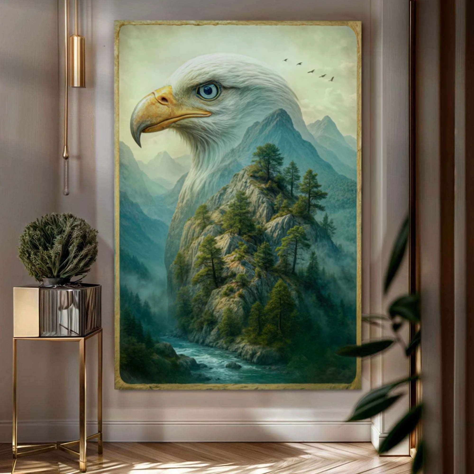 Sophisticated Eagle Over The Canyon Double Exposure Wall Art Practical