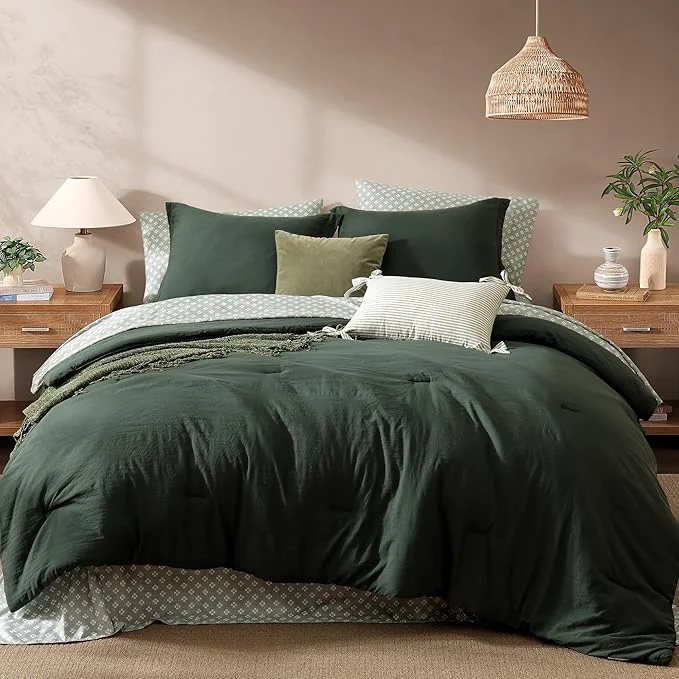 Optimized Monbix King Size Comforter Set – 7 Pieces Deep Forest Prewashed Bed in a Bag King Bedding Sets with Comforters All Seasons Ultra Soft Comforter Bed Set with Sheets Pillowcases amp Shams Long-Lasting