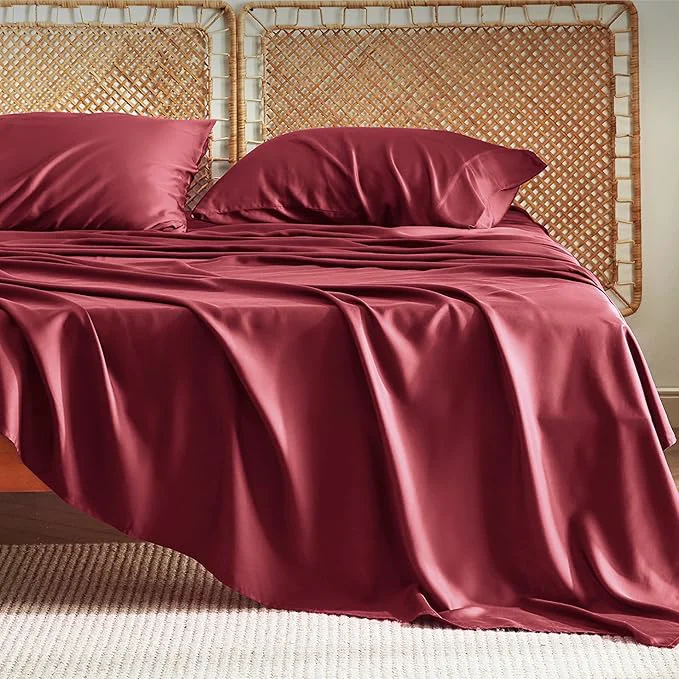 Certified Bedsure King Size Sheets Set Cooling Sheets for Hot Sleepers Rayon Derived from Bamboo PureWoven Breathable amp Soft Deep Pocket Up to 16 Inches Hotel Luxury Silky Bedding Burgundy Long-Lasting