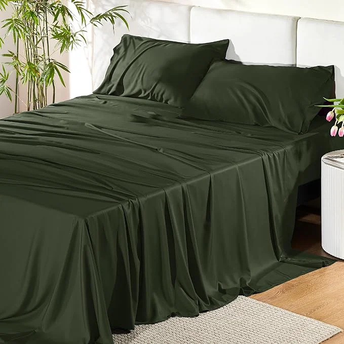 Specialty Bedsure Queen Sheet Set Rayon Derived from Bamboo Cooling Sheets PureWoven Breathable amp Soft Deep Pocket Up to 16 Inches Hotel Luxury Silky Bedding for Hot Sleepers Olive Green Prestigious