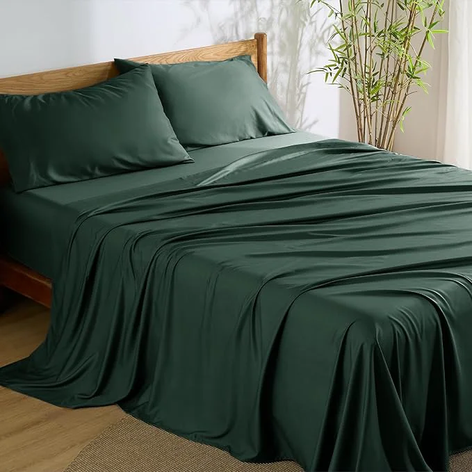 Fine Crafted Bedsure Full Size Bed Sheets Cooling Sheets Rayon Derived from Bamboo PureWoven Breathable amp Soft Deep Pocket Up to 16 Inches Hotel Luxury Silky Bedding for Hot Sleepers Forest Green Certified