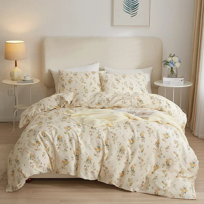 Enhanced VM VOUGEMARKET Rose Flower Comforter Set Full 3 Pcs Vintage Yellow Floral Bedding Comforter with 2 Pillowcases Soft amp Lightweight Comforter Set for Girls Women 80 quot x90 quot Green