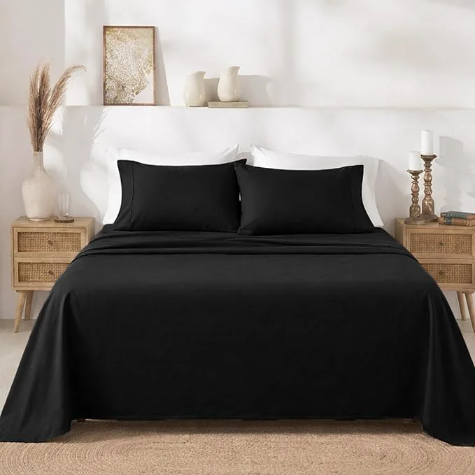 Pure California Design Den King Size Sheets Set – 400 Thread Count Sateen Natural Cotton Sheets with Deep Pockets Breathable and Durable Bedding Set – Black Powerful