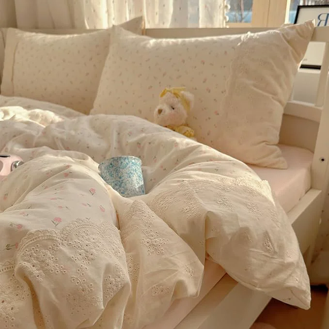 Professional VM VOUGEMARKET Girl 39 s Pink Flower Comforter Set Twin Romantic Lace Bedding Comforter Soft Lightiweght Washed Microfiber Quilt Comforter Set for College Dorm World-Class