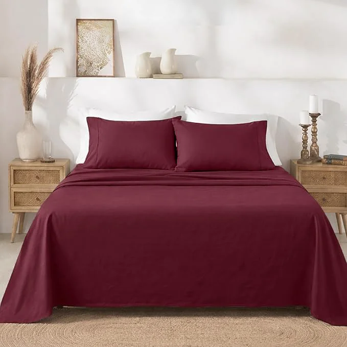 First-Class California Design Den Full Size Bed Sheets Set – Soft 400 Thread Count Sateen Natural Cotton Sheets with Deep Pockets Breathable and Durable Bedding Set – Burgundy Red Trusted