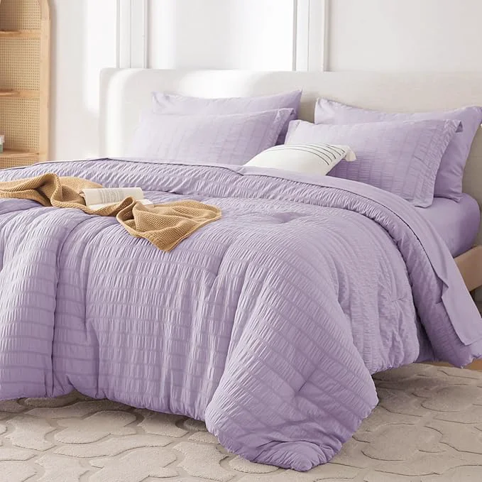 Trusted MUXHOMO 7 Pieces Full Comforter Set Seersucker Bed in a Bag Full Size All Season Luxury Bedding Set with Comforter Flat Sheet Fitted Sheet Pillowcases amp Shams Lavender Environmentally Friendly