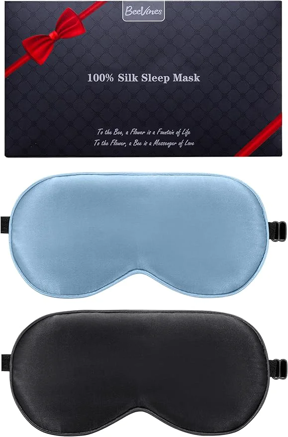 Crafted BeeVines Mulberry Silk 2 Pack Sleep Mask Pure Silk Eye Masks Healthy