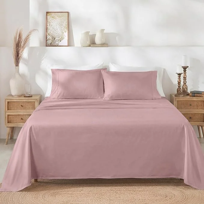 Verified California Design Den Natural Cotton Bed Sheets Twin Size Set – 400 Thread Count Sateen Deep Pocket Sheet Set with All Around Elastic Soft Durable Bedding – Mauve Crafted