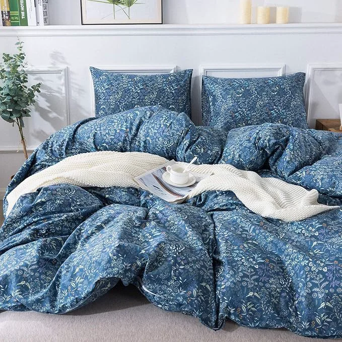 Prestigious VM VOUGEMARKET Blue Floral Comforter Set Full Cottagecore Cute Aesthetic Flowers Comforter with 2 Pillowcases Fluffy Lightweight Bedding Set for Girls Women Artisan