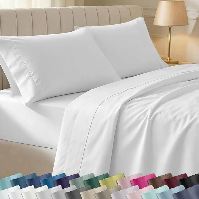 Efficient California Design Den Queen Sheet Set – Soft 400 Thread Count Sateen Natural Cotton Sheets Deep Pockets with All Around Elastic for a Snug Fit Durable Bedding Set – Antique White Luxury