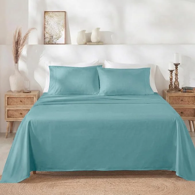 California Design Den Full Size Bed Sheets Set – Soft 400 Thread Count Sateen Natural Cotton Sheets with Deep Pockets Breathable and Durable Bedding Set – Teal Fast
