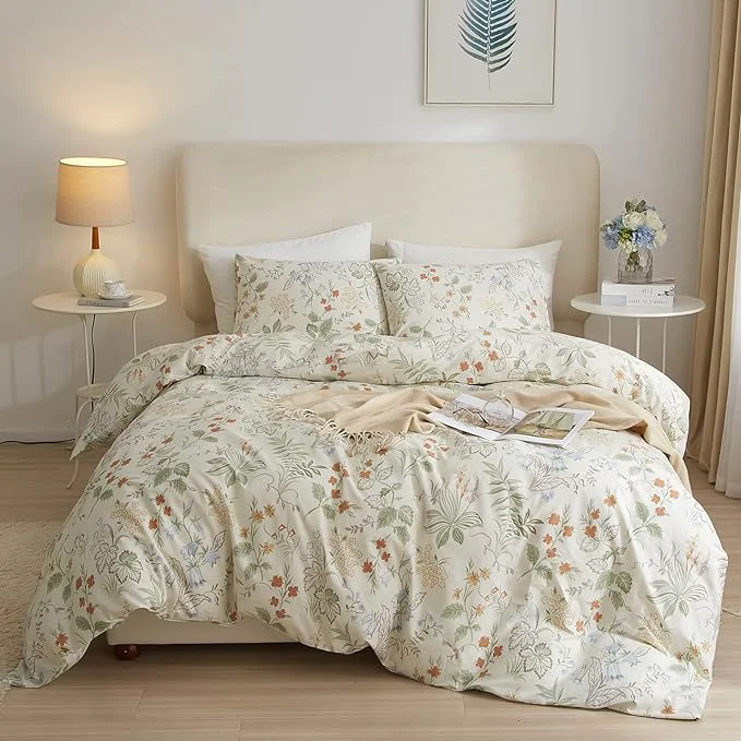Eco-Friendly VM VOUGEMARKET Twin XL Comforter Set Green Flower Botanical Bedding Comforter with 2 Pillowcases All Season Fluffy Soft amp Lightweight Comforter for Teen Girls 68 quot x90 quot Trendy