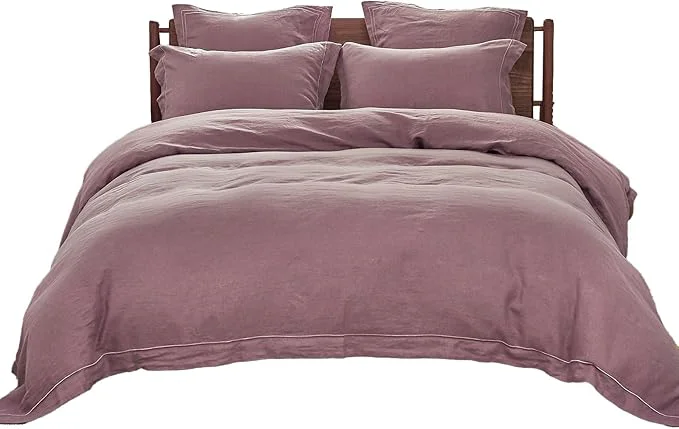 Flexible Simple amp Opulence Washed Linen Duvet Cover with Embroidered 2 Pieces Soft Farmhouse Comforter Set with Button Closure 1 Duvet Cover and 1 Pillowsham Twin Purple Original Design