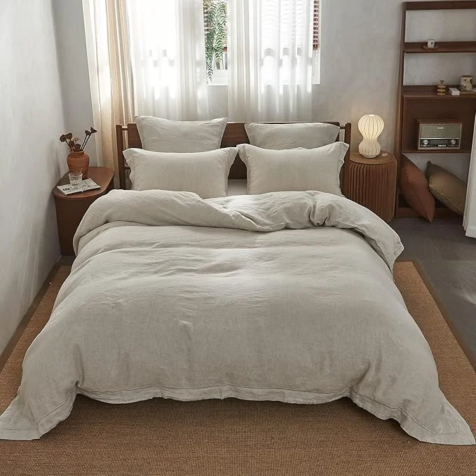 High-End Simple amp Opulence Washed Linen Duvet Cover with Embroidered 2 Pieces Soft Farmhouse Comforter Set with Button Closure 1 Duvet Cover and 1 Pillowsham Twin Natural Linen Smooth