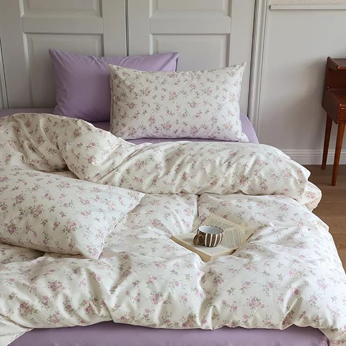 Fine VM VOUGEMARKET Purple Blooming Comforter Set Full 3 Pcs Vintage Pink Flower Down Comforter with 2 Pillowcases All Season Soft amp Lightweight Comforter Set for Girls Women 80 quot x90 quot Carefully Designed