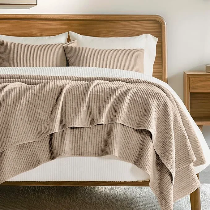 Premium Material EVERGRACEHOME Cotton Coverlet Set King Size 3 Pieces Lightweight Soft Ribbed Matelassé Bedspread Quilt Set Cozy Oversized Quilted Bedding Set with 2 Pillow Shams for All Seasons Urban Taupe Long-Lasting