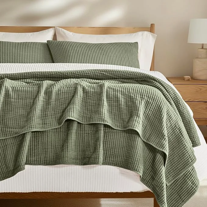 Consistent EVERGRACEHOME Cotton Coverlet Set King Size 3 Pieces Lightweight Soft Ribbed Matelassé Bedspread Quilt Set Cozy Oversized Quilted Bedding Set with 2 Pillow Shams for All Seasons Olive Green Certified