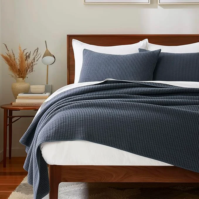 Consistent EVERGRACEHOME Cotton Coverlet Set Full Queen Size 3 Pieces Lightweight Soft Ribbed Matelassé Bedspread Quilt Set Cozy Oversized Quilted Bedding Set with 2 Pillow Shams for All Seasons Midnight Blue Minimalist