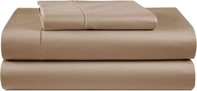 Enhanced LANE LINEN Egyptian Cotton Sheets Twin Size Bed Set – Machine Washable Naturally Temperature Regulating Sustainable No Pill Fade Resistant Twin Bedding Set – Taupe Healthy