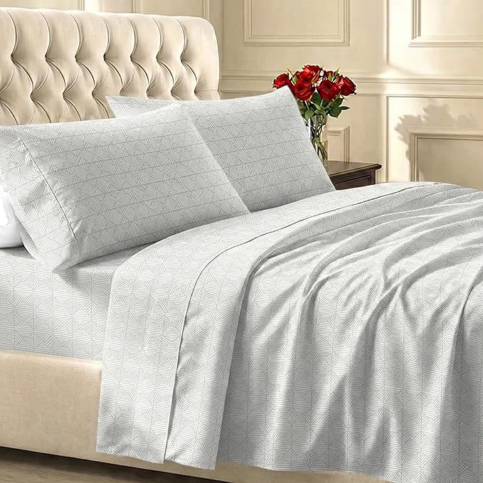 Exceptional California Design Den California King Sheet Sets – 400 Thread Count Sateen Natural Cotton Sheets Deep Pocket and Durable Bedding Set – Taupish-Sage Crosshatch Sustainable