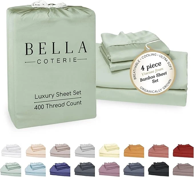 Fast Bella Coterie Luxury Bamboo Viscose Full Size Sheet Set Organically Grown Ultra Soft Cooling for Hot Sleepers 18 quot Deep Pocket Sea Glass Crafted