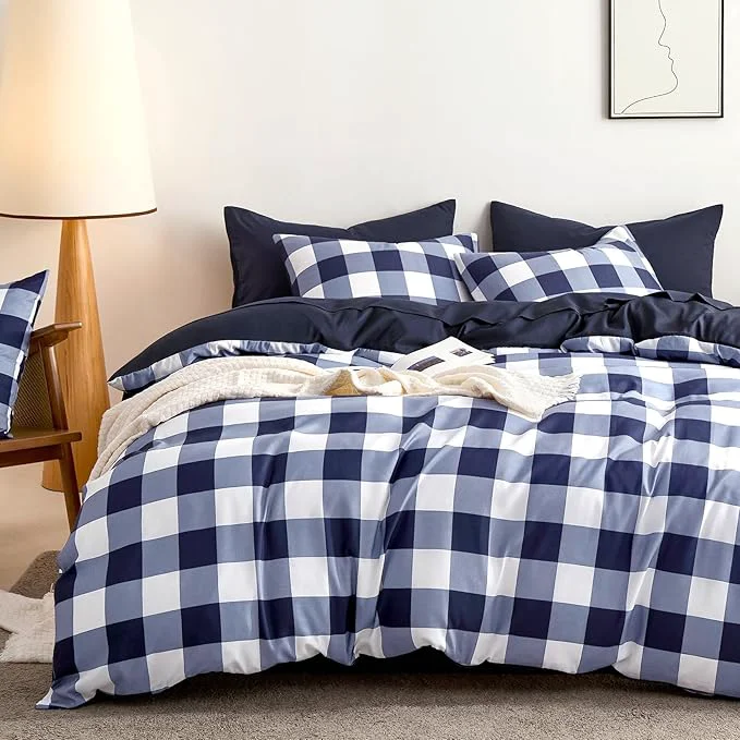 Certified Wake In Cloud – Gingham Comforter Set Plaid Buffalo Check Checkered Cottagecore Cute Geometric Soft Lightweight Bedding 3 Pieces Navy Blue White Twin Twin XL Size Modern