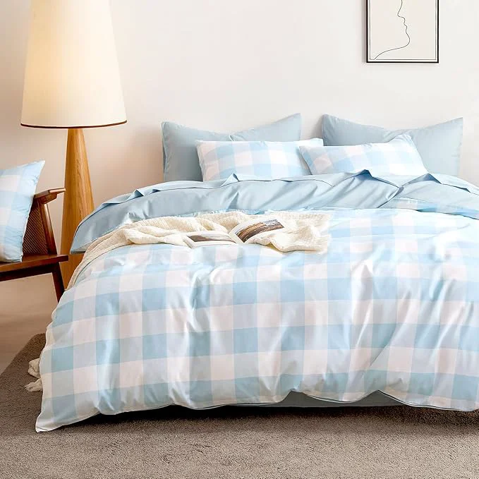 Easy-to-Use Wake In Cloud – Gingham Comforter Set Plaid Buffalo Check Checkered Cottagecore Cute Geometric Soft Lightweight Bedding 3 Pieces Light Blue White Queen Size High-Performance