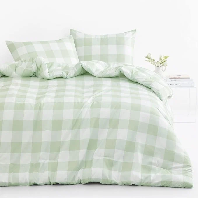 Outstanding Wake In Cloud – Gingham Comforter Set Plaid Buffalo Check Checkered Cottagecore Cute Geometric Soft Lightweight Bedding 3 Pieces Sage Green Full Size