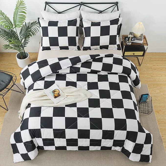 Responsible Caressma Black White Plaid Comforter Set Queen Size Buffalo Check Plaid Comforter Bedding Set for All Seasons Farmhouse Soft Microfiber Comforter with Pillowshams Artisan