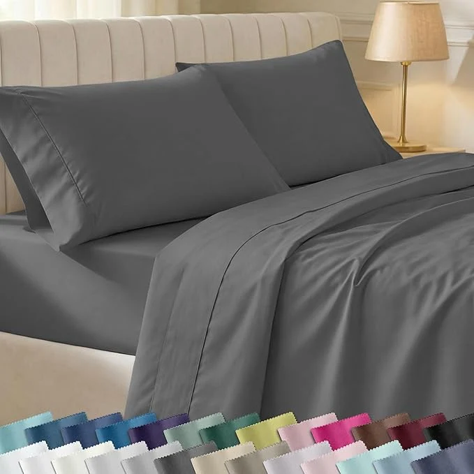 Artisan California Design Den Twin XL Sheet Sets – Cotton Sheets 400 Thread Count Sateen Deep Pockets and Durable Bedding Dorm Essentials for Guys – Grey Professional