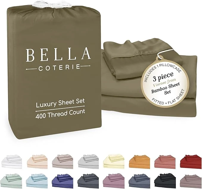 Refined Bella Coterie Luxury Bamboo Viscose Twin Size Sheet Set Organically Grown Ultra Soft Cooling for Hot Sleepers 18 quot Deep Pocket Olive Efficient
