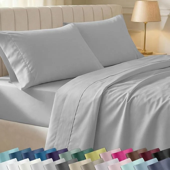 Specialty California Design Den Soft Cotton Sheets King Size Set 400 TC Good Housekeeping Award Winner Silky Smooth Sateen Weave with Deep Pockets Breathable and Durable Cotton Bedding Set – Light Grey Stylish