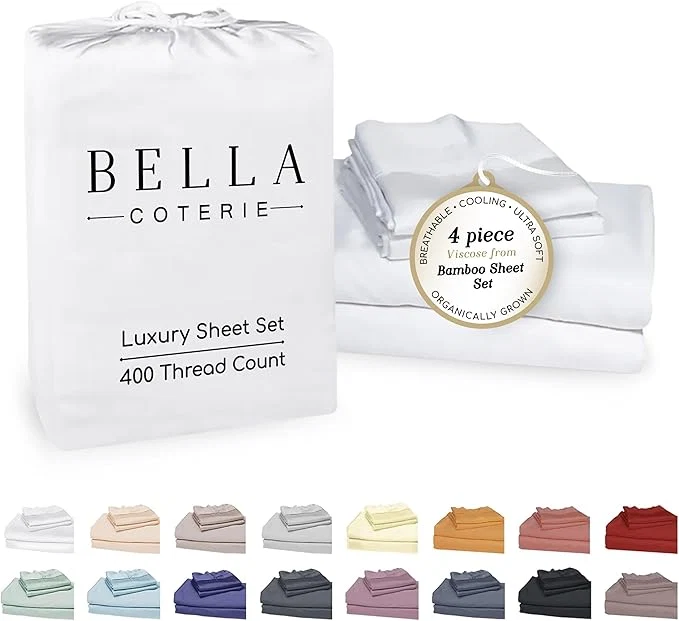 Clean Bella Coterie Luxury Bamboo Viscose Cal King Size Sheet Set Organically Grown Ultra Soft Cooling for Hot Sleepers 18 quot Deep Pocket White Advanced