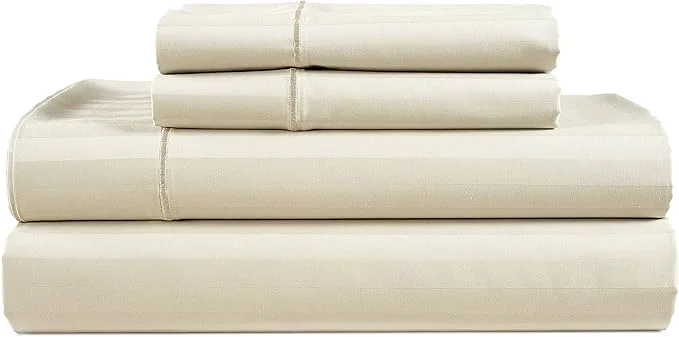 Premium LANE LINEN Striped Sheets Set – Egyptian Cotton 4 Piece Bed for Queen Size Hotel Bedding amp Pillowcases 16 quot Deep Pocket Fits Upto 17 quot Mattress Ivory Fast