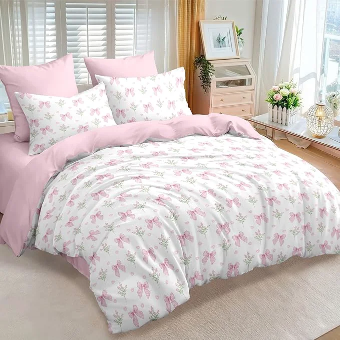Next-Generation Nayoroom Pink Bow Comforter Set Queen Size Coquette Pink Floral Comforter 3 Pieces Soft Lightweight Kids Girls Cute Aesthetic Dorm Bedding Set for All Seasons Reliable