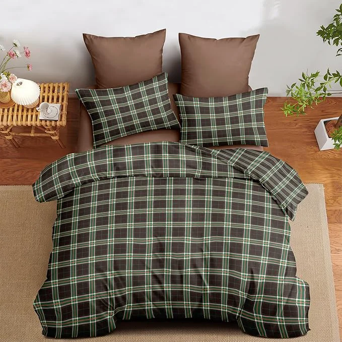 Sustainable Nayoroom Plaid Comforter Set Queen Size Vintage Green Brown Gingham Checkered Tartan Comforter 3 Pieces Soft Lightweight Farmhouse Dorm Bedding Set for All Seasons Quality