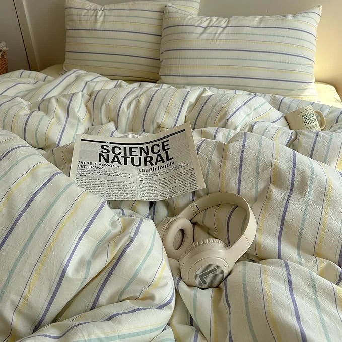 Easy-to-Use EAVD Vintage Colorful Striped Comforter Set King Soft Cotton 3-Piece Retro Vertical Striped Bedding Set with 2 Pillowcases Boho Geometric Comforter Set for All-Season Purple amp Yellow amp Blue King