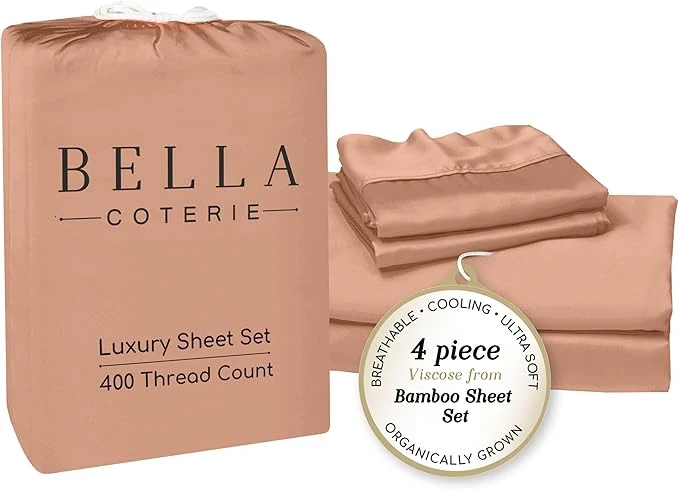 Certified Bella Coterie Luxury Bamboo Viscose King Size Sheet Set Organically Grown Ultra Soft Cooling for Hot Sleepers 18 quot Deep Pocket Terracotta High-Quality