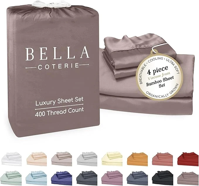 Prestigious Bella Coterie Luxury Bamboo Viscose King Size Sheet Set Organically Grown Ultra Soft Cooling for Hot Sleepers 18 quot Deep Pocket Mocha Carefully Designed