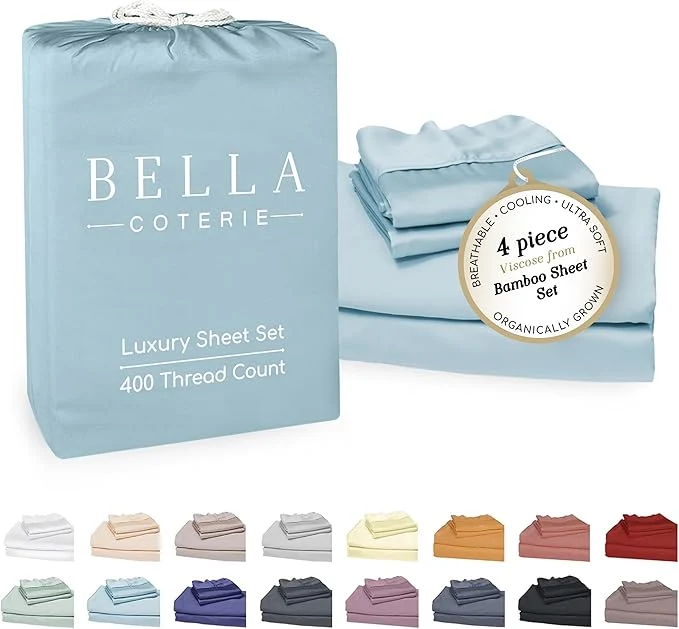 Classic Bella Coterie Luxury Bamboo Viscose Queen Size Sheet Set Organically Grown Ultra Soft Cooling for Hot Sleepers 18 quot Deep Pocket Coastal Blue Professional