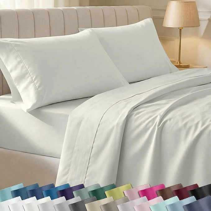 California Design Den Split King Sheets Sets for Adjustable Bed – Soft 400 Thread Count Sateen Natural Cotton Sheets Deep Pockets Breathable amp Durable Bedding Set – Ivory Pale Tone Prestigious