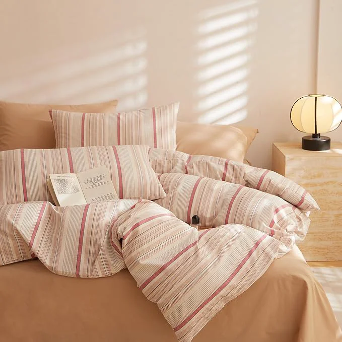 Solid EAVD Striped Comforter Set Full Multi-Color Striped Bedding Comforter Set 3 Pieces Farmhouse Geometric Bedding Set with 2 Pillowcases for All-Season Soft Fluffy Lightweight Stylish